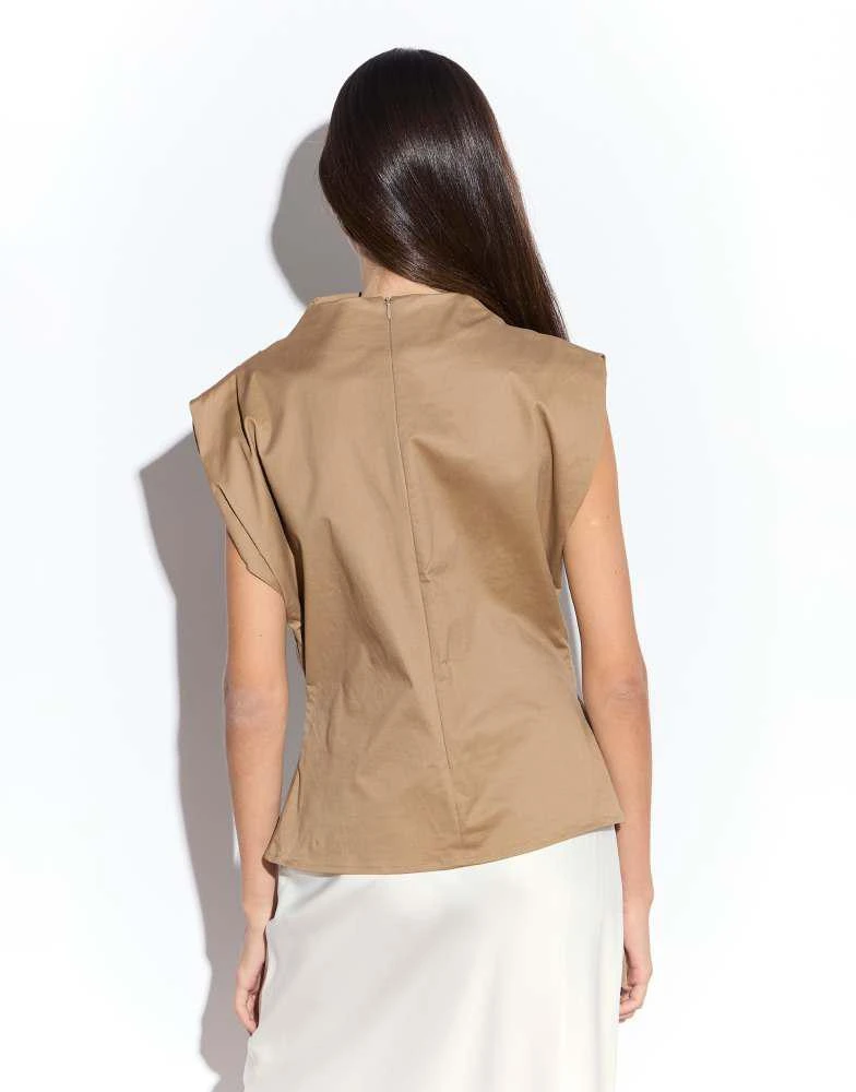 Narrated Narrated Belted tie waist top in tan 3