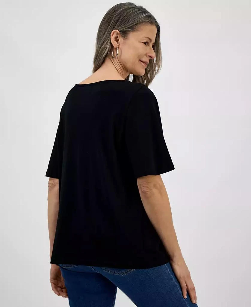 Style & Co Petite Crochet-Trimmed Short-Sleeve Knit Top, Exclusively at Macy's 2