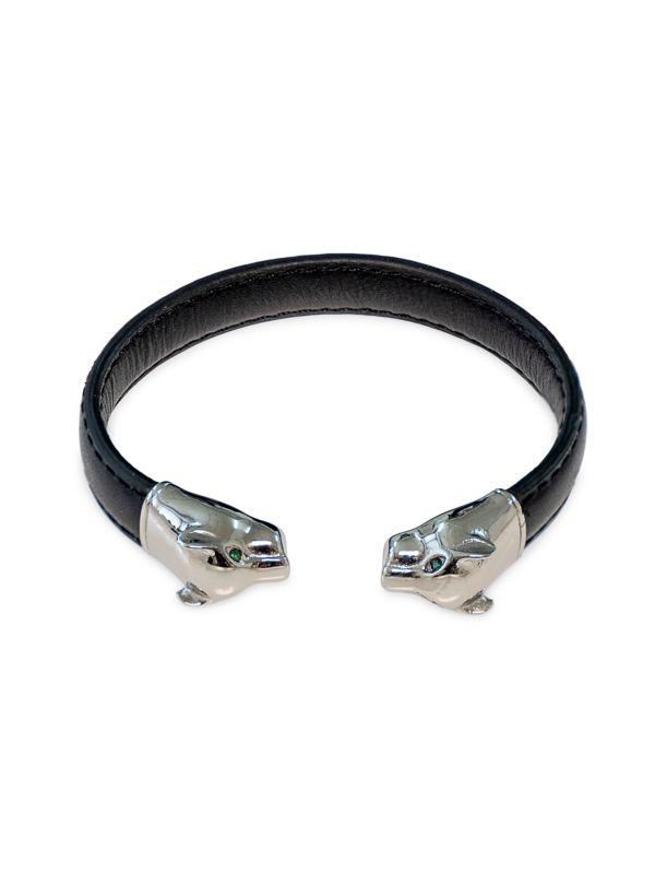 Jean Claude Stainless Steel & Leather Panther Cuff Bracelet