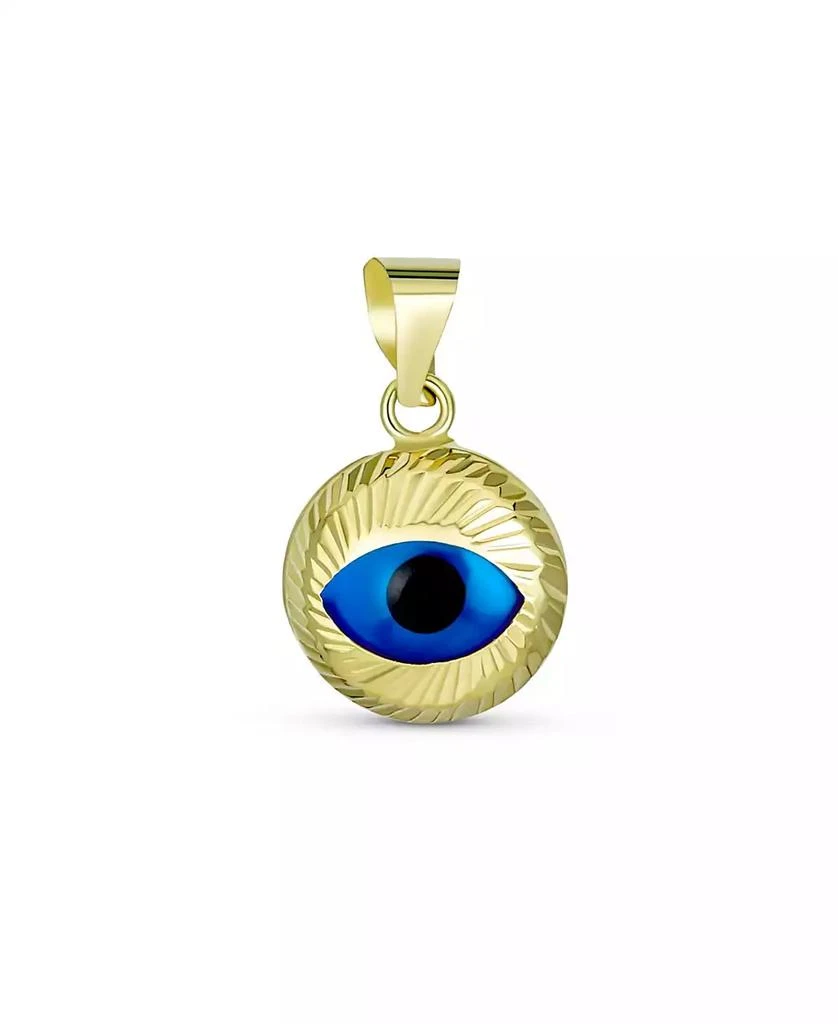Bling Jewelry Turkish Spiritual Round 3D 14K Gold Evil Eye Necklace Pendant Charm Chain Not Included