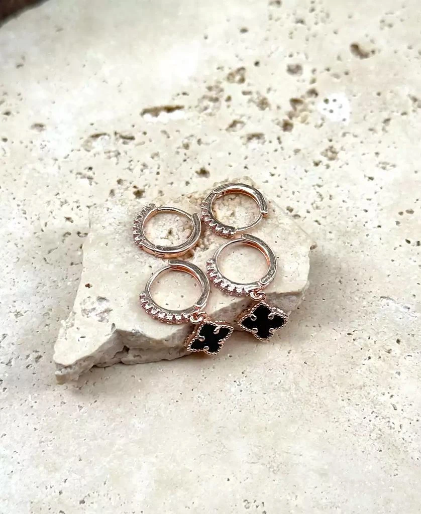 ADORNIA Rose Gold CZ Black Clover Huggie Set 3