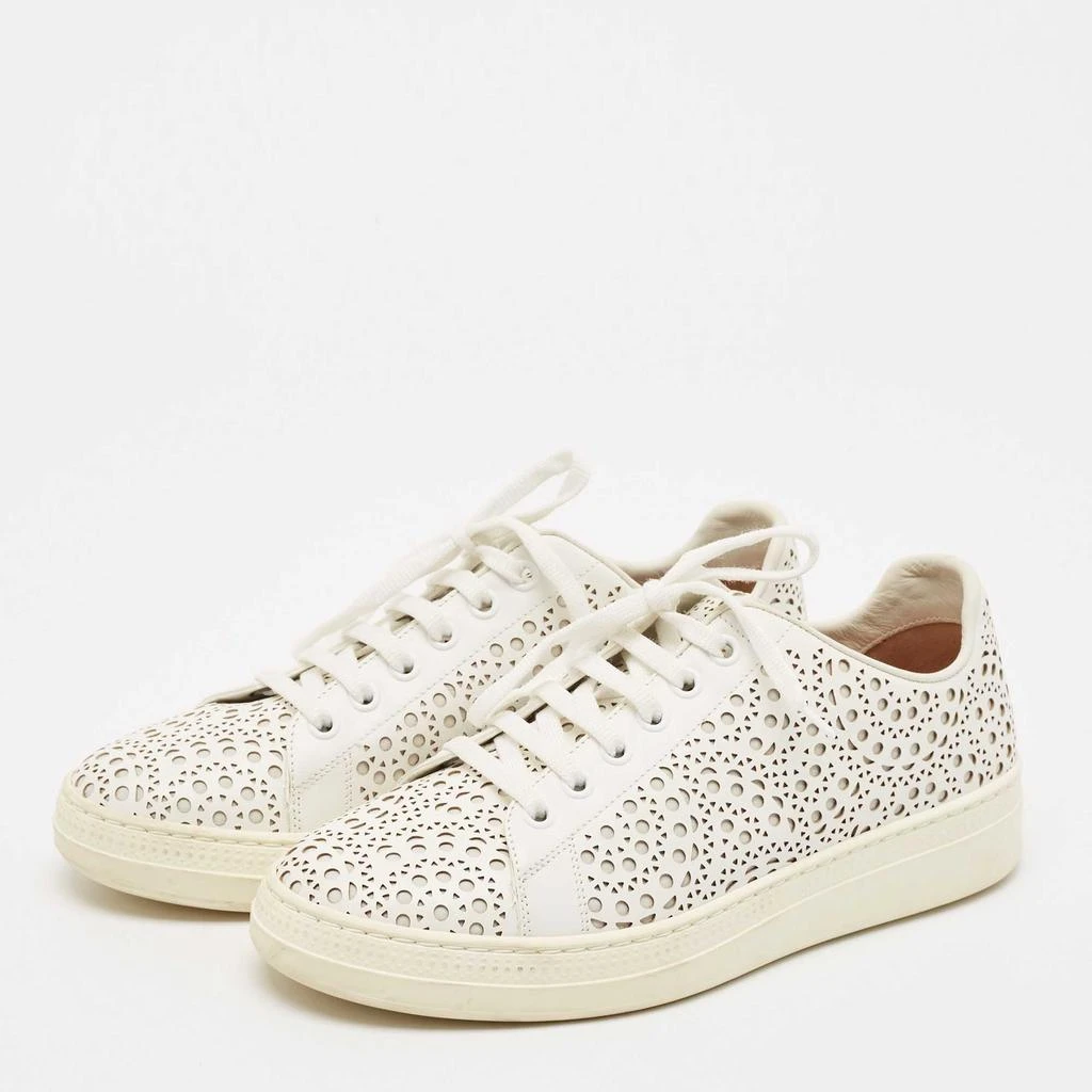 Alaia Alaia White Laser Cut Leather Low Top Sneakers Size 37 2