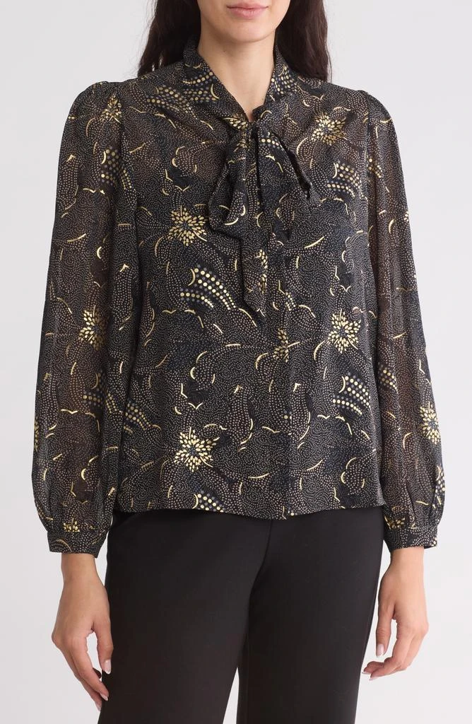 DR2 by Daniel Rainn Tie Neck Long Sleeve Chiffon Top 1