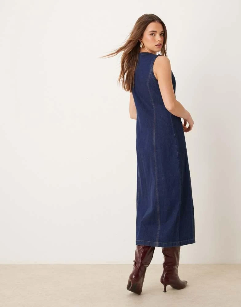 Abercrombie & Fitch Abercrombie & Fitch denim button through sleeveless midi dress in dark denim 2