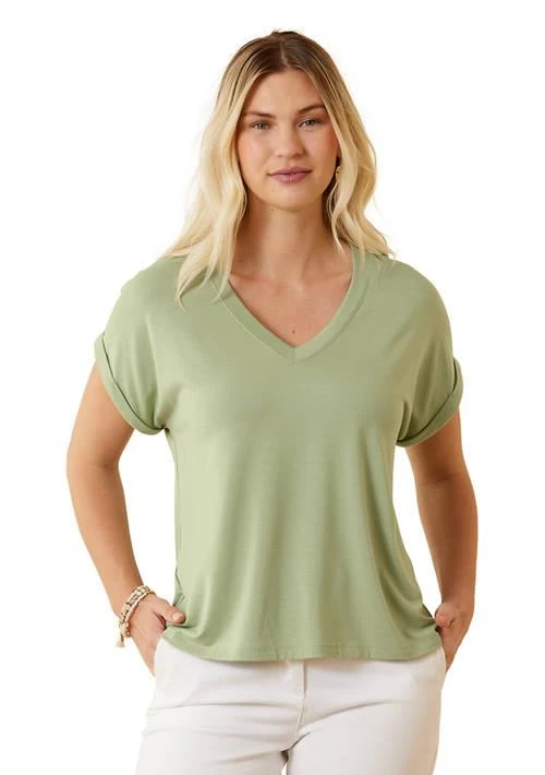 Tommy Bahama Bahama Womens Kauai Jersey Solid V Neck T Shirt 1