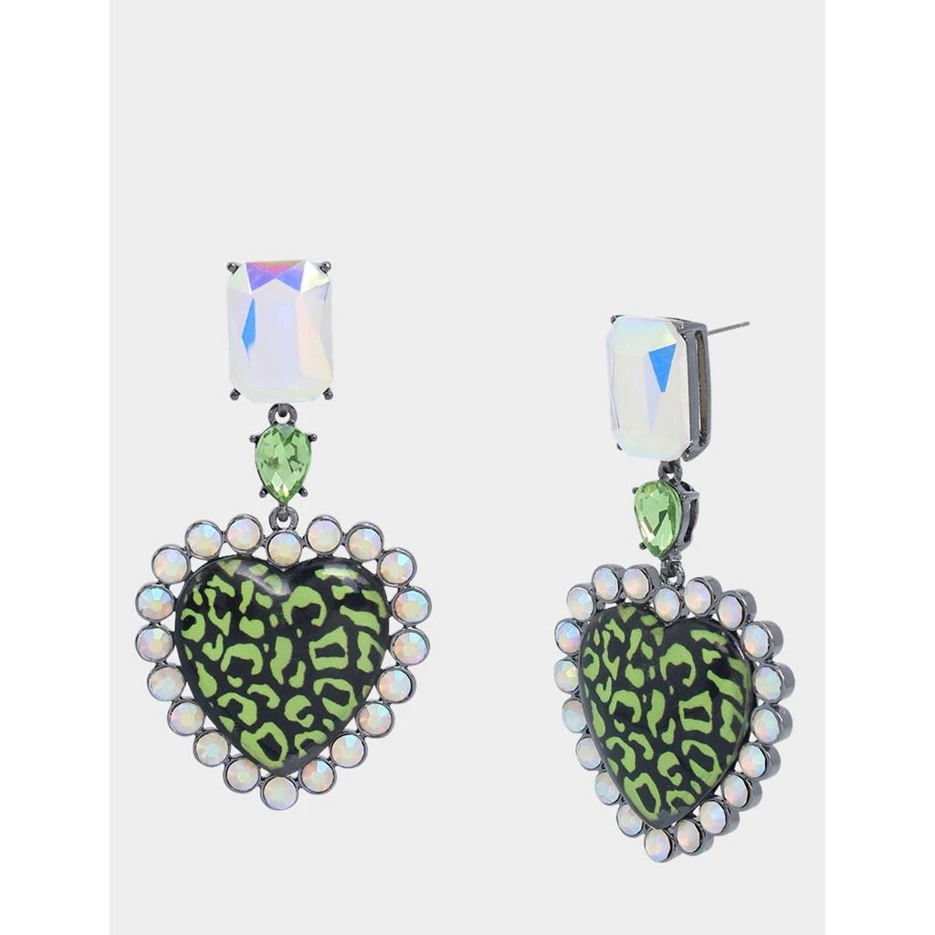 Betsey Johnson Ghoul Friends Leopard Heart Drop Earrings Green 1