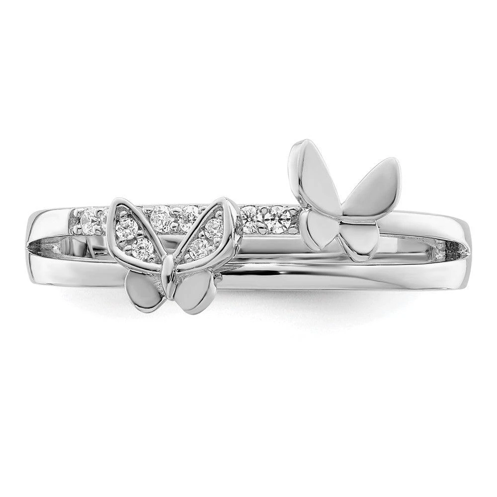 Diamond2Deal Sterling Silver Rhodium plated Cubic Zirconia Butterflies Ring 5