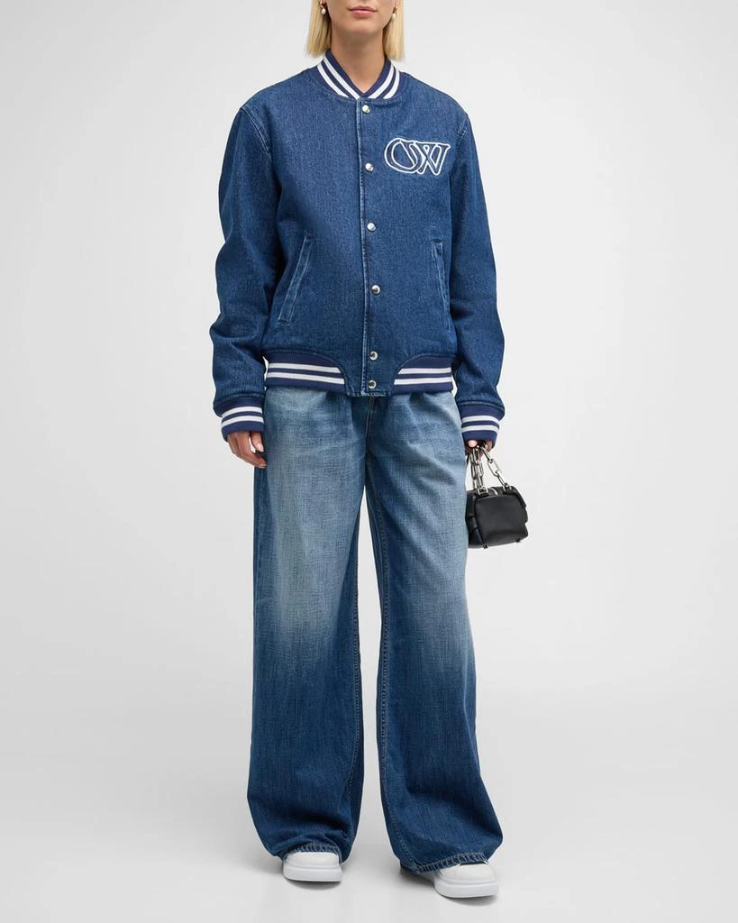 Off-White Logo Embroidered Denim Varsity Bomber Jacket 2