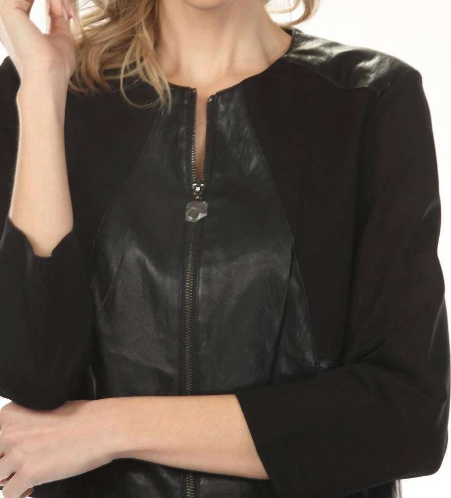 JOSEPH RIBKOFF Joseph Ribkoff - Faux Leather Zip Up Cropped Jacket 4