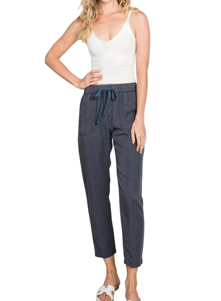 be cool Tencel Drawstring Pocket Pant In Charcoal Blue 1