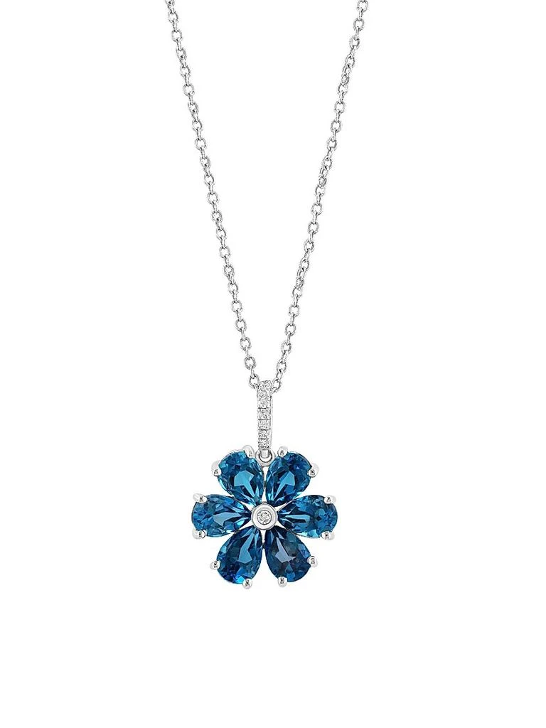 Saks Fifth Avenue Collection 14K White Gold, London Blue Topaz
0.03 TCW Diamond Pendant Necklace