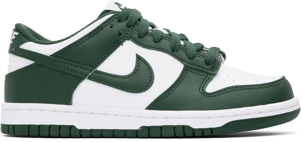NIKE Big Kids Green & White Dunk Low Sneakers 1