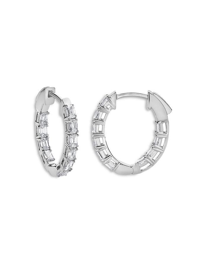 Bloomingdale's Diamond Emerald Cut Small Hoop Earrings in 14K White Gold, 2.0 ct. t.w.