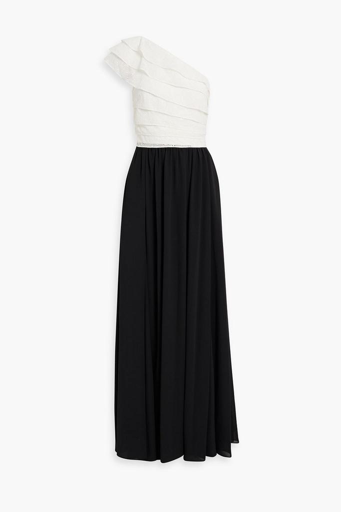 MIKAEL AGHAL One-shoulder ruffled broderie anglaise and chiffon gown