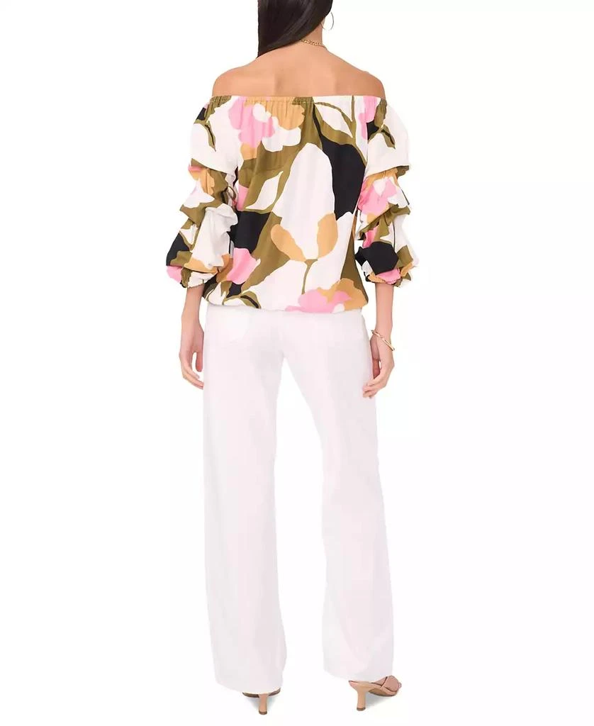 Vince Camuto Women's Printed Linen-Blend Off The Shoulder Bubble Sleeve Tie Front Top 4