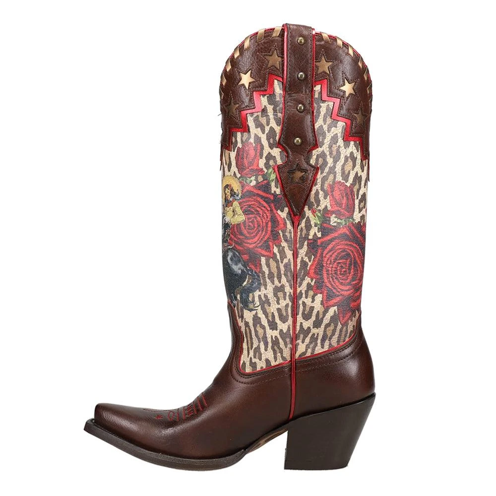 Ariat Rodeo Quincy Tooled-Inlay Graphic Leopard Floral Snip Toe Cowboy Boots 3