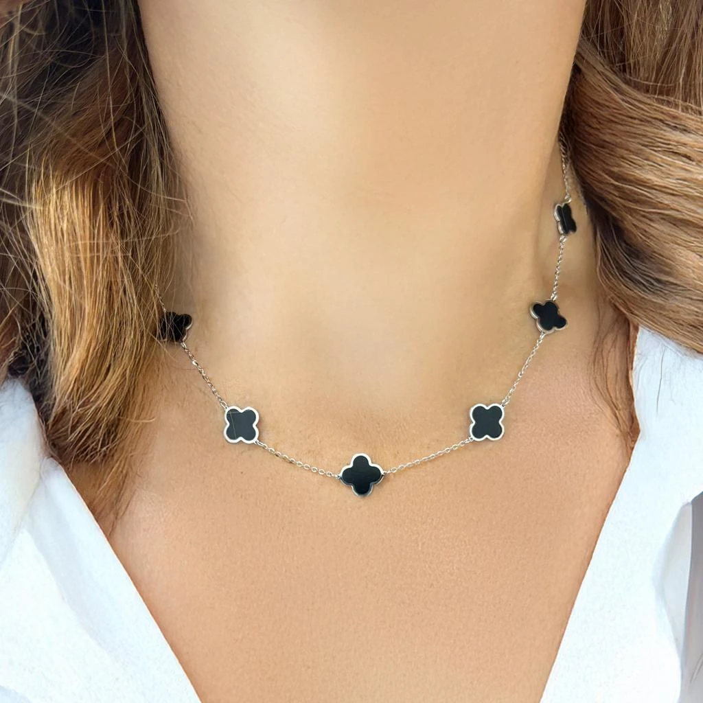 The Lovery Small Onyx Clover Necklace White Gold 2