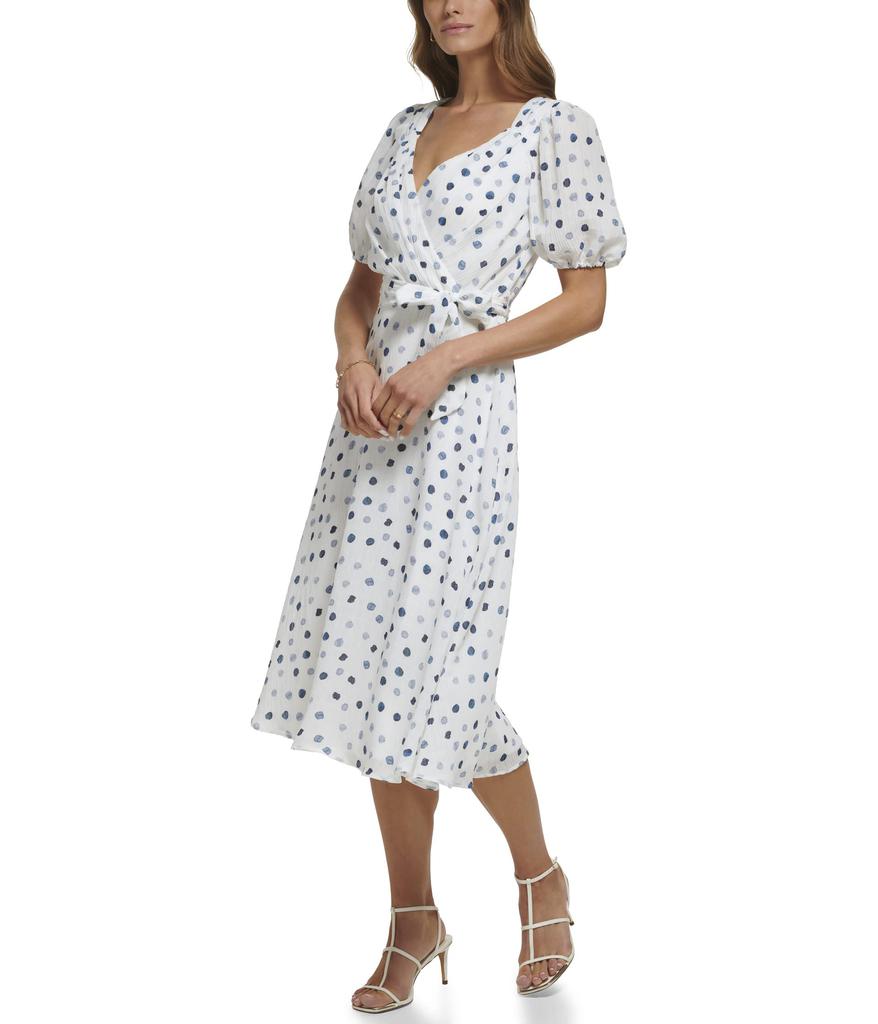 DKNY Short Sleeve Balloon Sleeve Faux Wrap Dress