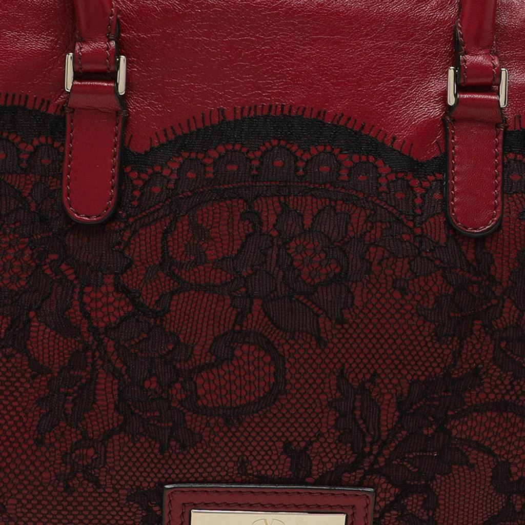 Valentino Valentino Dark Red/Black Leather and Lace Bow Tote 6