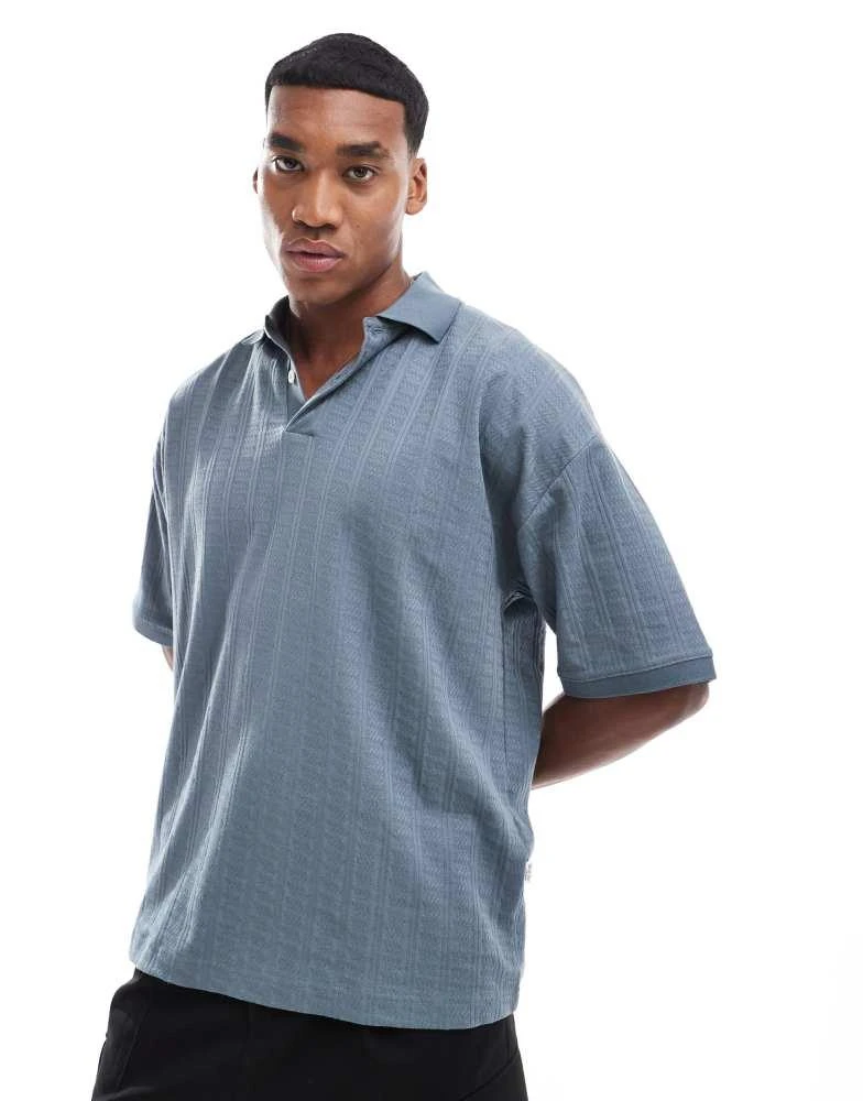 Selected Homme Selected Homme boxy fit jacquard polo in blue 1