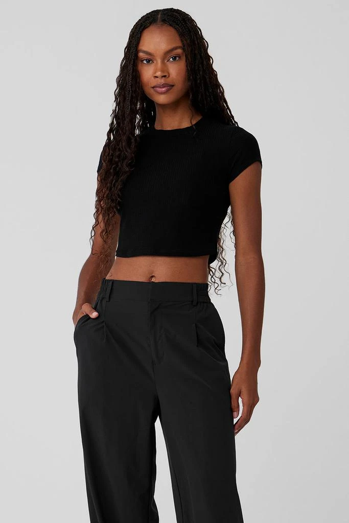 Alo Ribbed Sea Coast Cropped Short Sleeve Tee - Black 1