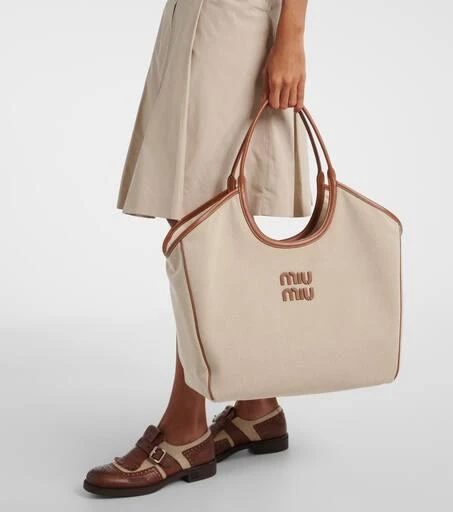 Miu Miu Ivy Large leather-trimmed canvas tote bag 6
