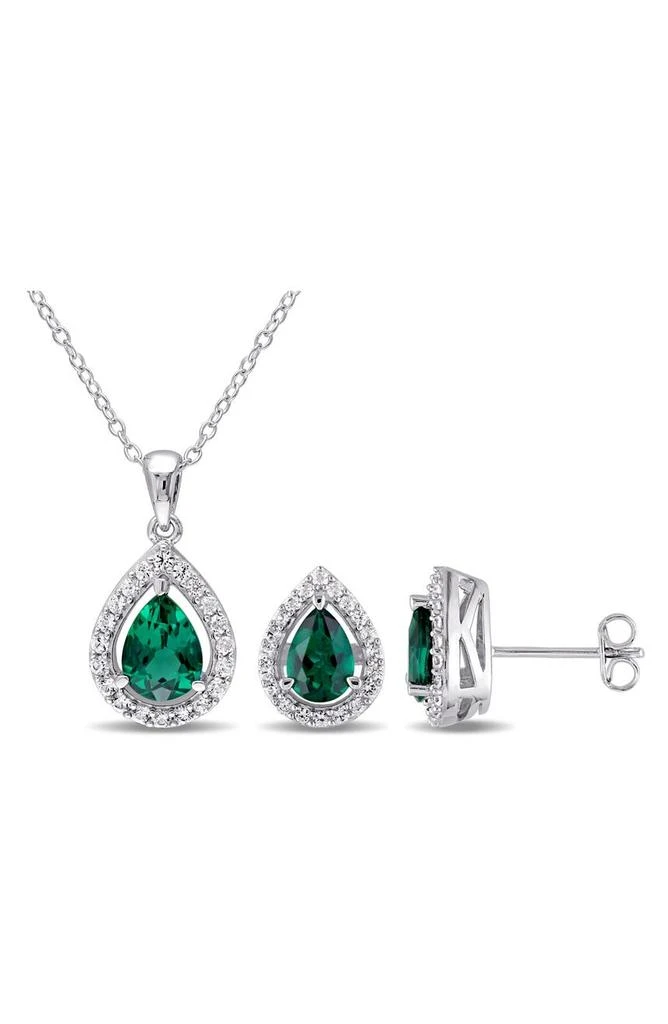 DELMAR Lab Created Emerald and White Sapphire Pear Earrings 
Necklace Set
