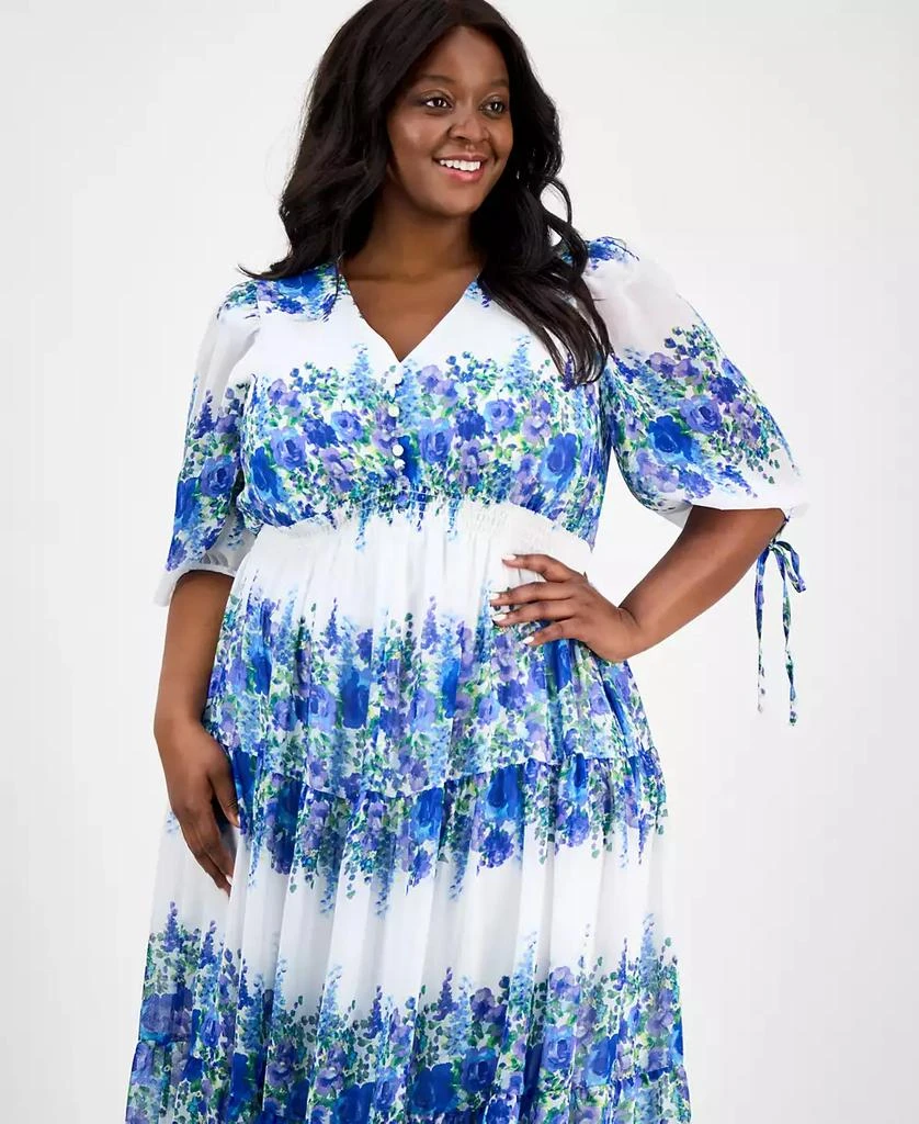 Taylor Plus Size Printed Tie-Sleeve Tiered Maxi Dress 3
