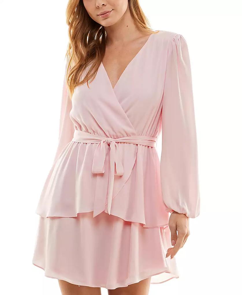 City Studios Juniors' Surplice-Neck Fit & Flare V-Neck Dress