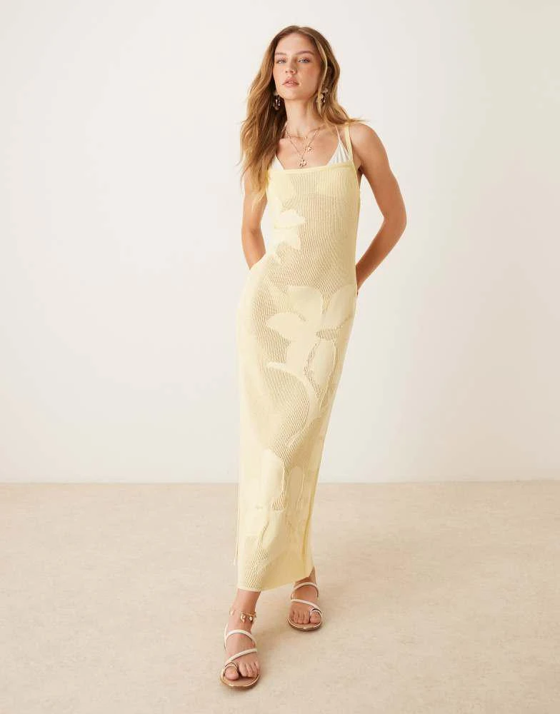 ASOS Design lace floral knit maxi dress in buttermilk-Yellow ASOS Design lace floral knit maxi dress in buttermilk-Yellow