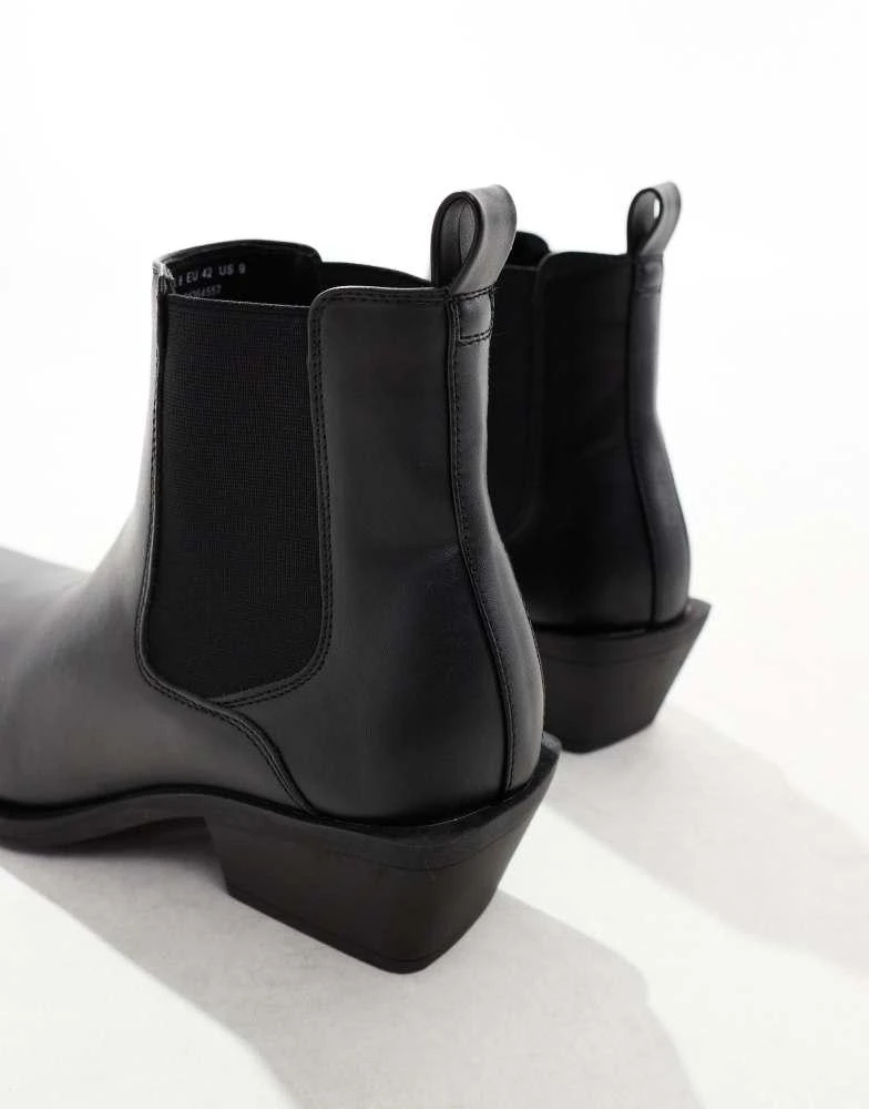 ASOS ASOS DESIGN cuban heel western chelsea boots in black faux leather with silver toe cap 4