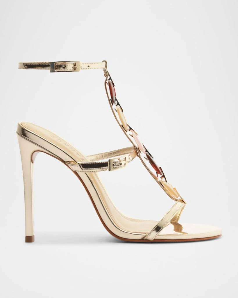 Schutz Cassandra Metallic Gem T-Strap Stiletto Sandals 1