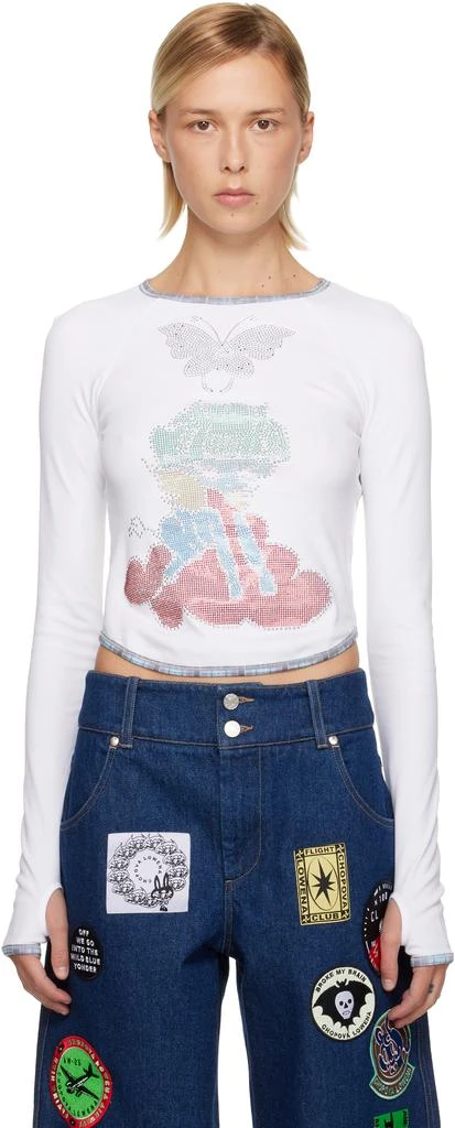 CHOPOVA LOWENA White Crystal Cloud Fitted Jersey T-shirt