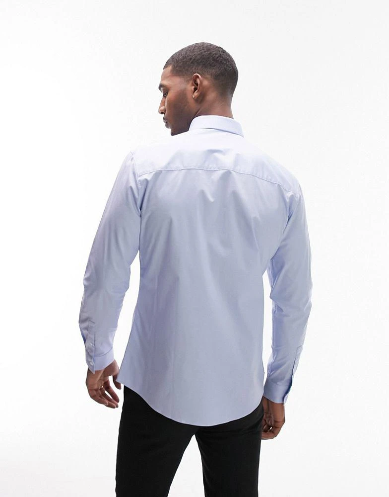 Topman Topman long sleeve formal slim fit stretch shirt in light blue 3