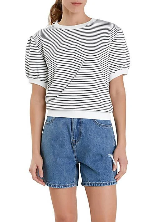 English Factory Factory Stripe Terry Puff Sleeve Sweatshirt 1