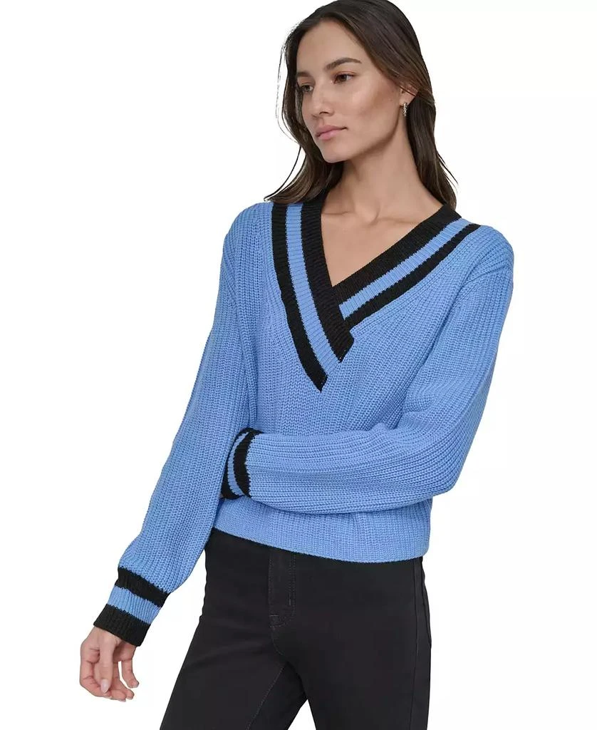 DKNY Women's Varsity V-Neck Relaxed Sweater 4