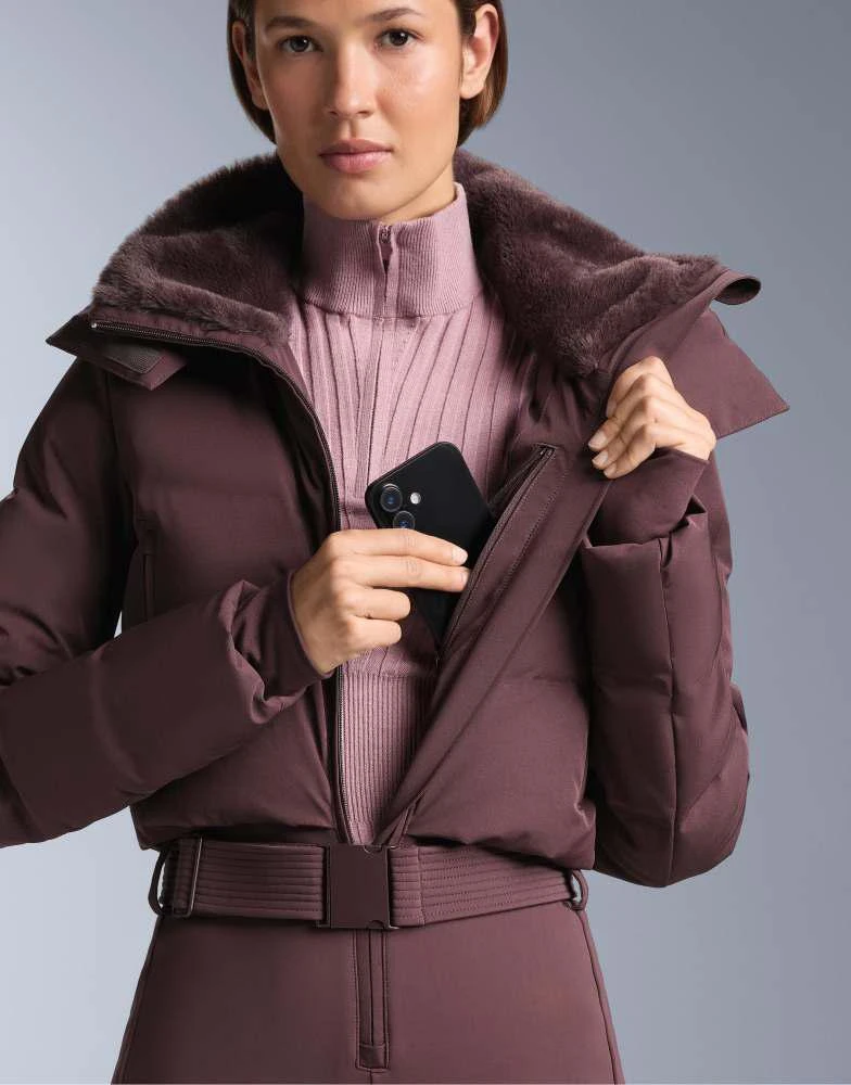 OYSHO OYSHO Minardi piume ski water-resistant jumpsuit padded with 80% down and 20% feather in dark wine red 4