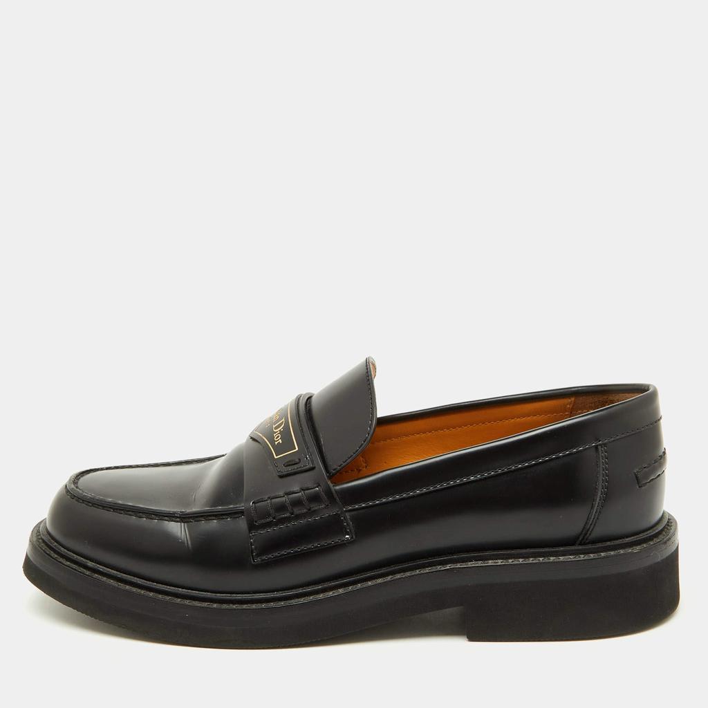 Dior Dior Black Brushed Leather Boy Platform Slip On Loafers Size 37