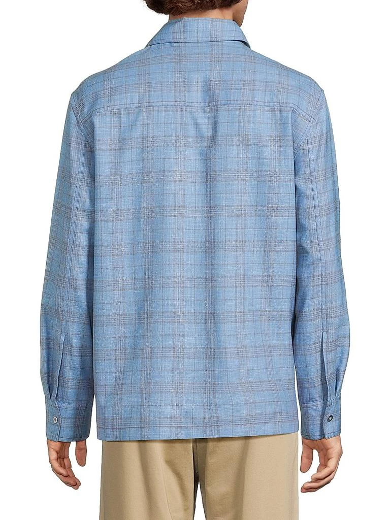 Jil Sander Plaid Wool-Linen Snap-Front Shirt 5
