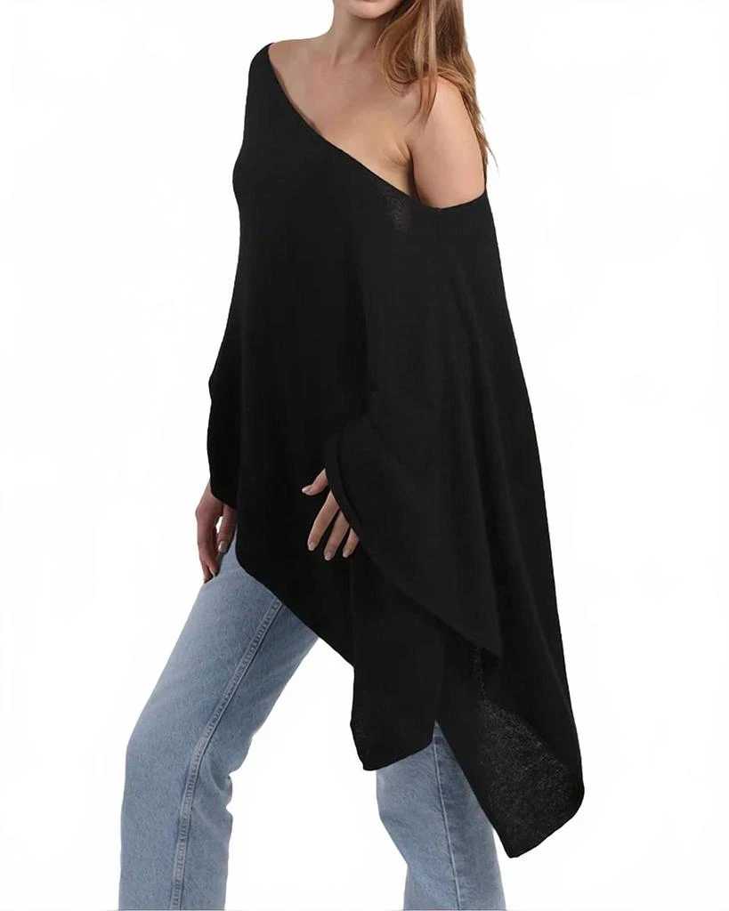 Minnie Rose Cashmere Ruana Poncho In Black 2