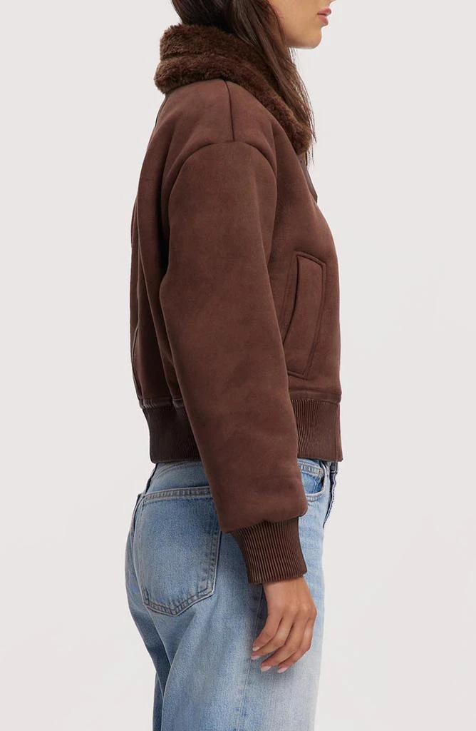 NOIZE Fannie Faux Fur Collar Faux Suede 
Faux Leather Crop Bomber Jacket 4