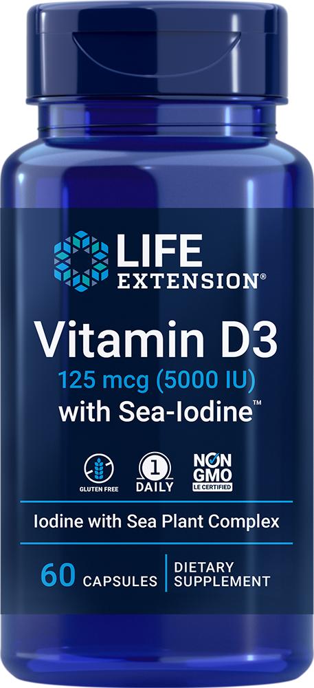 Life Extension Life Extension Vitamin D3 with Sea-Iodine™, 5000 IU, 60 - 125 mcg (125 mcg (5000 IU), 60 capsules)