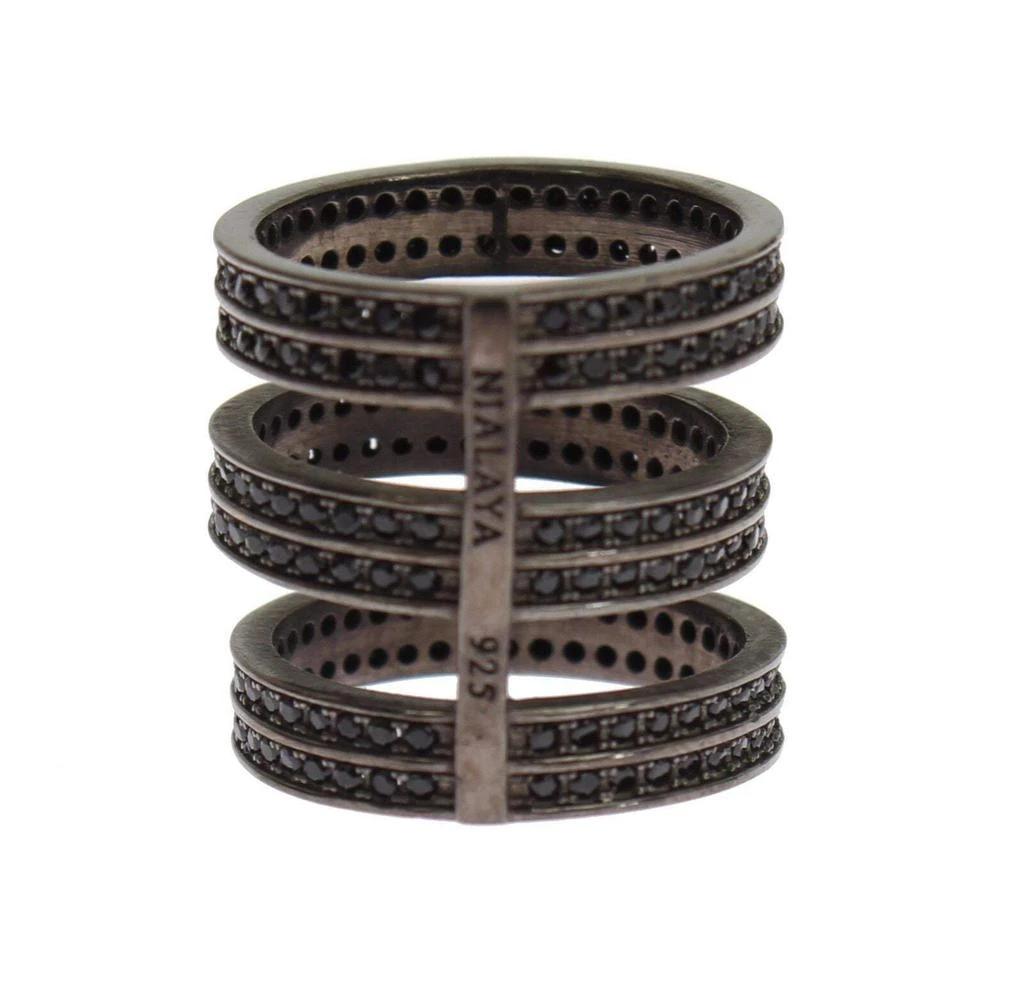 Nialaya Nialaya Black CZ Rhodium 925 Silver Ring 4