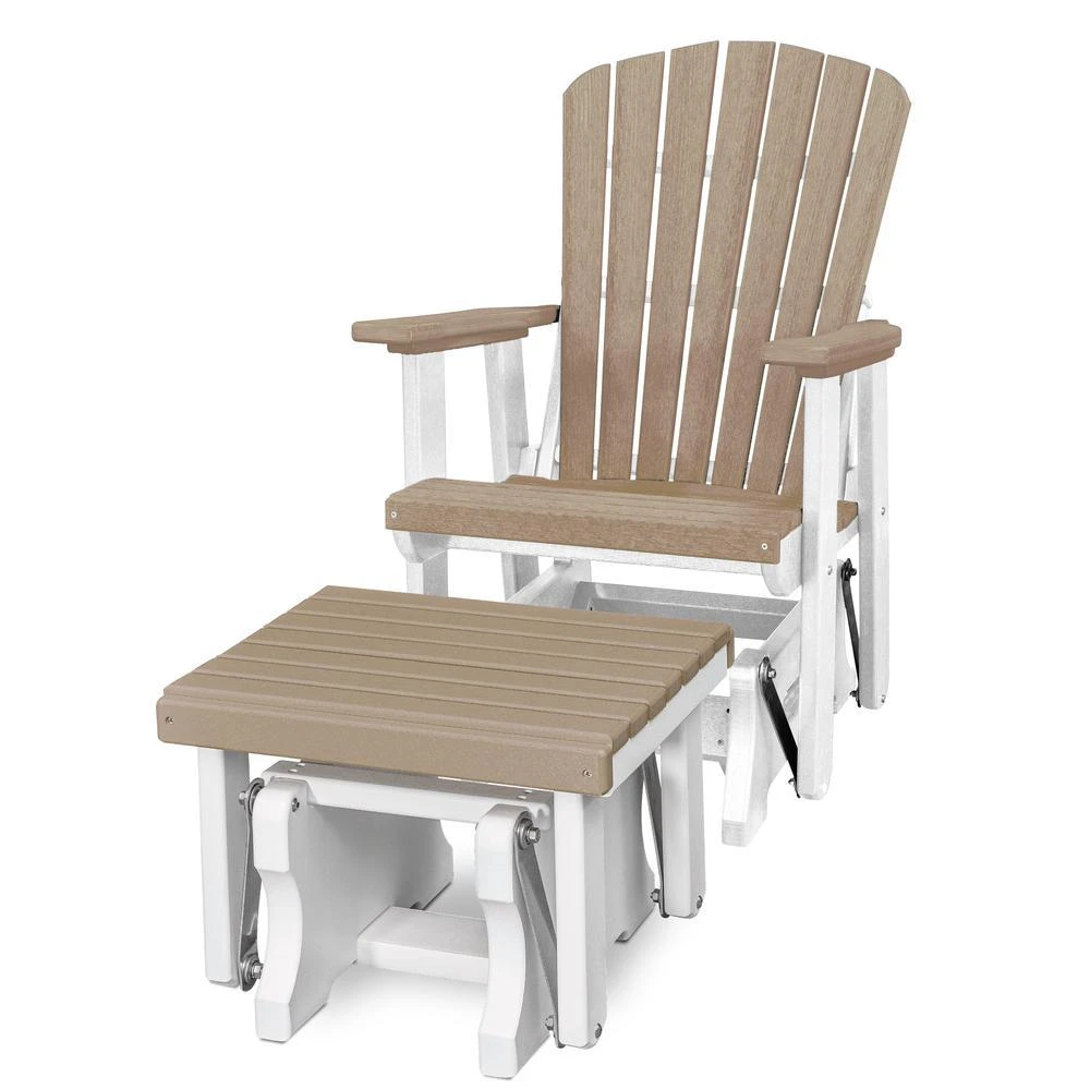American Furniture Classics Fan Back Glider and Ottoman Glider in Weatherwood with a White Base 1