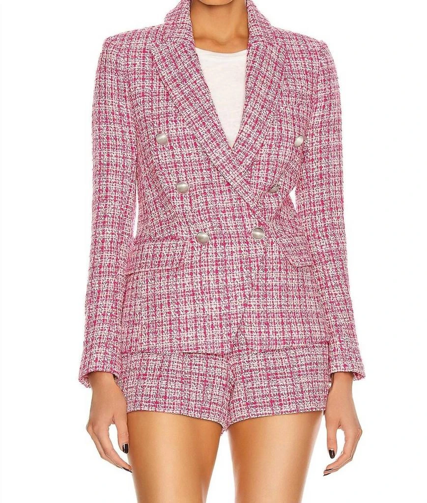 L'Agence Kenzie Tweed Double-Breasted Blazer And Shorts Set In Pink 2