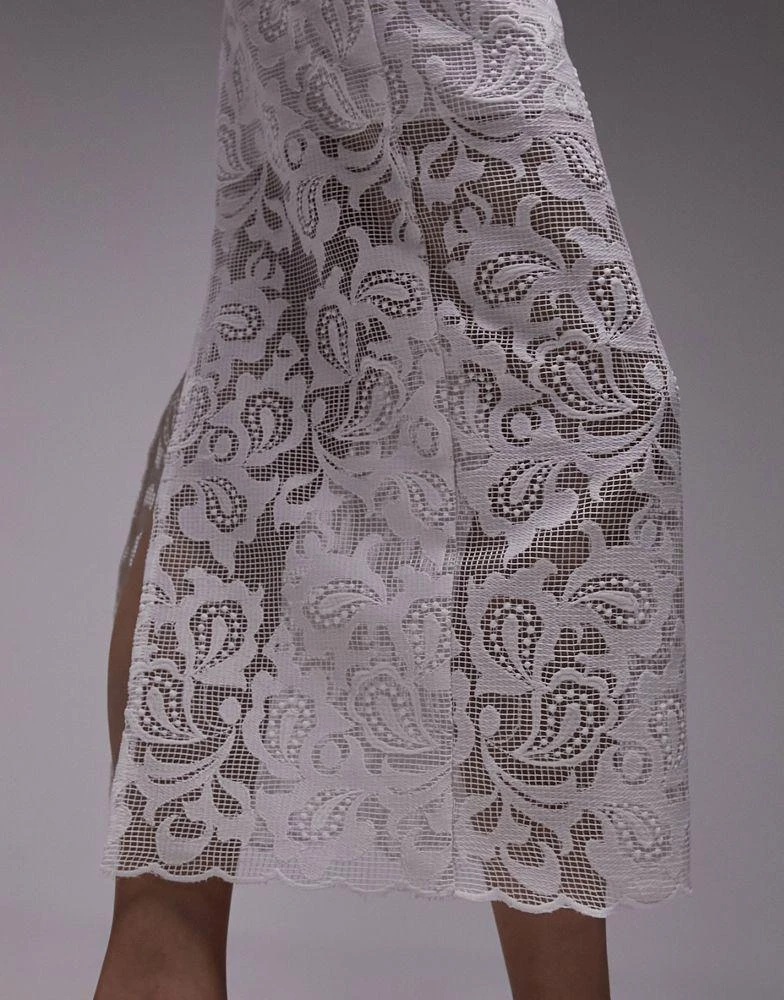 Topshop Topshop co-ord premium lace detail midi skirt in ivory 4