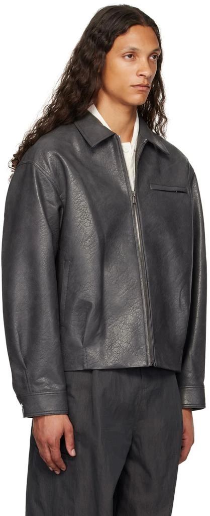 LE17SEPTEMBRE Gray Spread Collar Faux-Leather Jacket 2