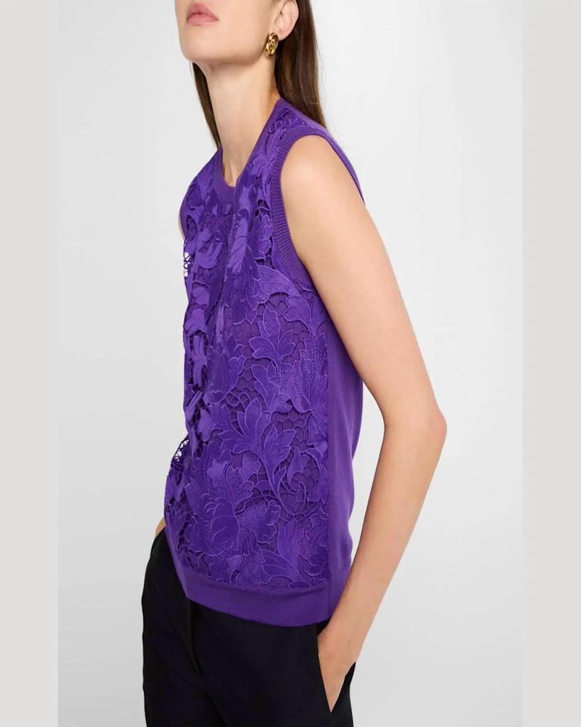 Oscar de la Renta Oscar De La Renta - Peony Guipure Inset Tank Sweater