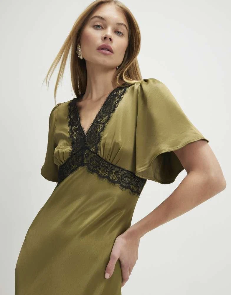 River Island River Island V neck lace slip dress in khaki 4