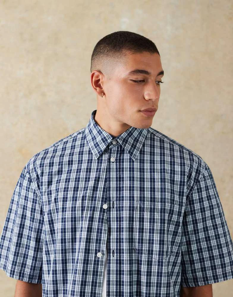 Weekday Weekday relaxed fit short sleeve shirt in navy check 4